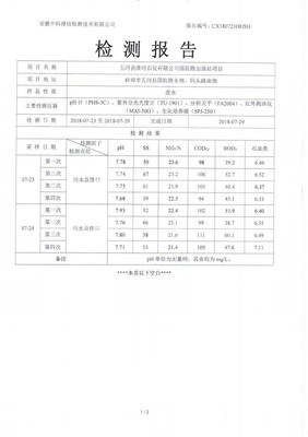五河县淮河石化国防路加油站项目竣工环境保护验收监测报告
